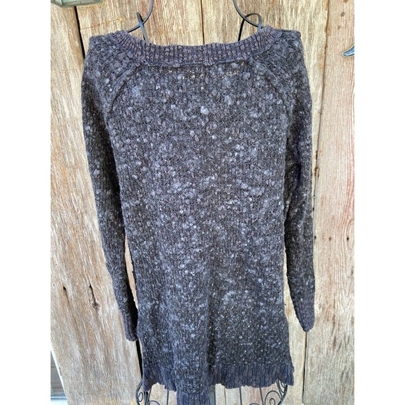 Free people medium black Heathered Pop over pull over Sweater High Low - Picture 2 of 9